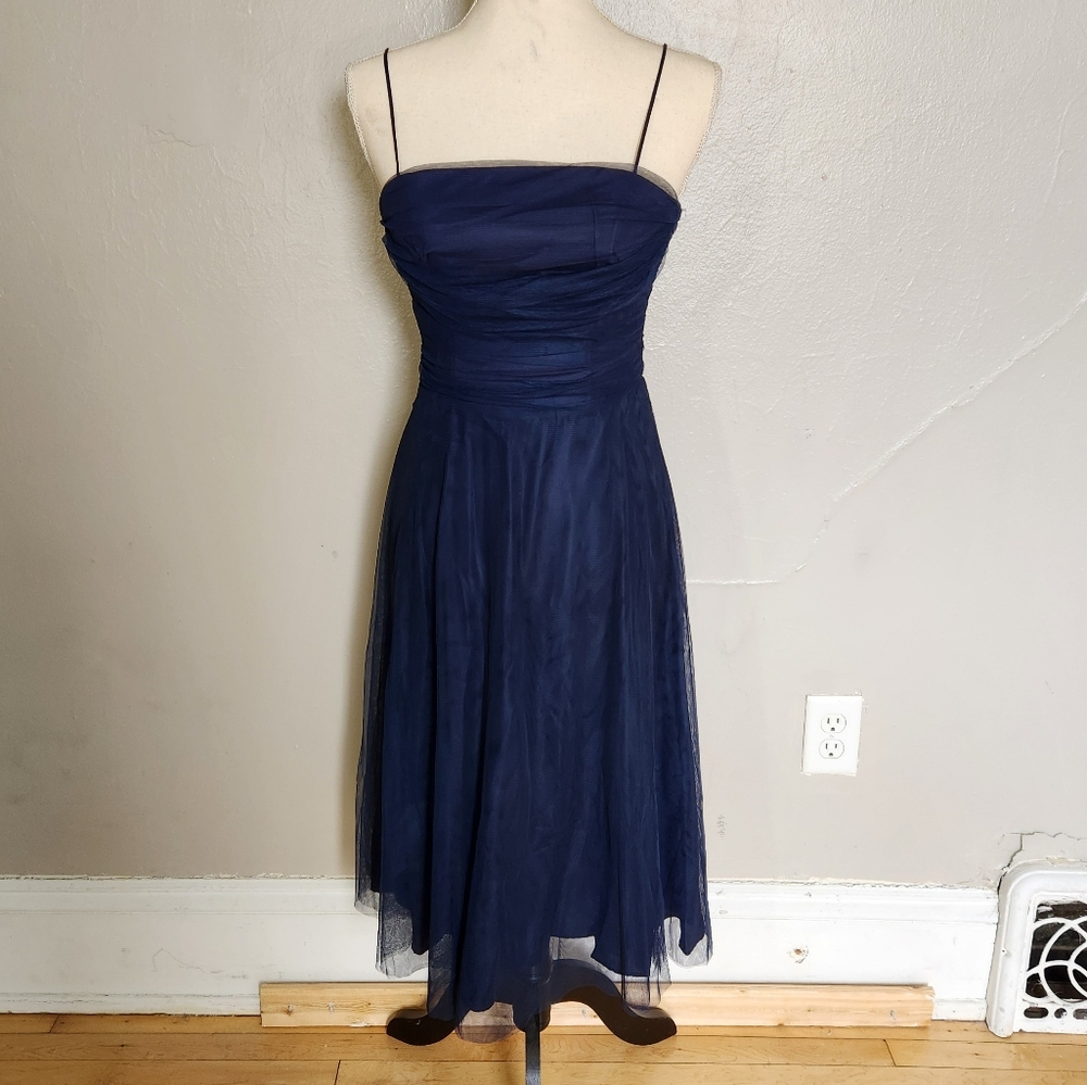 Vintage Eliza J Navy Tulle Midi Cocktail Dress